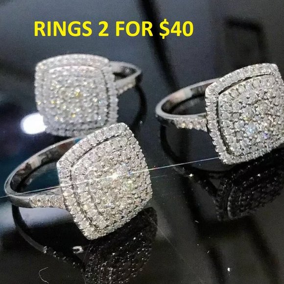 CURVED SQUARE SILVER DIAMOND BRIDAL RING - Picture 4 of 5